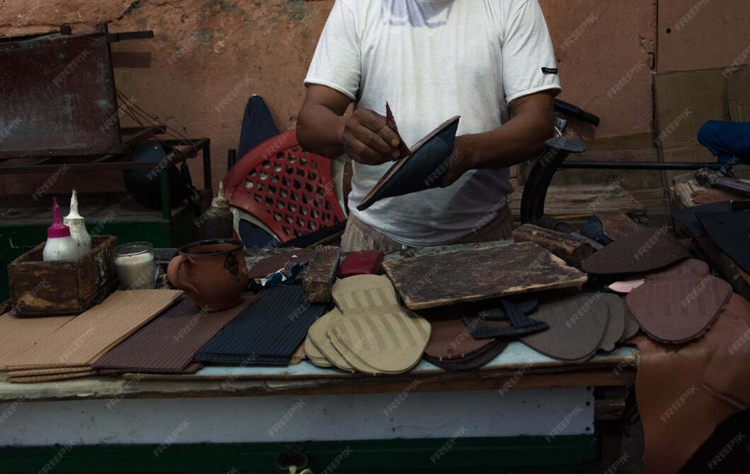 Kenyan Artisan working on leather